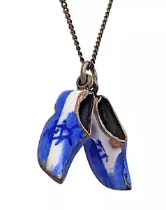 Collana con ciondolo scarpe zoccoli donna argento sterling/smalto VINTAGE - Foto 1 di 5