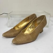 Cristina Rossi Womens Heel Size 7 M Gold Wicker Braided Vintage Shoe
