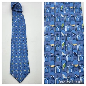 Tommy Hilfiger Mens Tie Blue Geometric Birds Imported Silk 56 x 3.75" USA NWOT - Picture 1 of 9