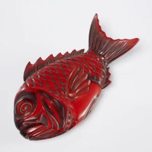 Japanische lackierte rot schwarz Holzimitat Zinnober Kaninchen Fisch Servierschale Box - Bild 1 von 6