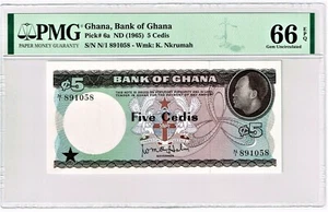 Ghana Bank of Ghana 5 Cedis ND (1965) Pick 6a PMG Gem Uncirculated 66 EPQ. - Picture 1 of 2