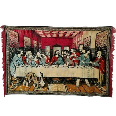 Vintage Last Supper Tapestry 77"×48" Fringe Edge Christian Wall Art Decor  - Image 1 of 4