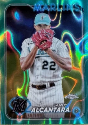 2024 Topps Chrome #138 Sandy Alcantara Aqua Lava Refractor #/199 Miami Marlins - Image 1 of 4