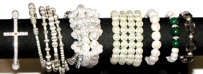 Лот из 7 браслетов позолоченный розовый жемчуг пресноводный синий зеленый натуральные камни - Изображение 1 из 4