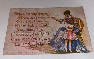 Alte Postkarte verschickt 1912 Geburtstag Prügel auf Karte - Bild 1 von 3