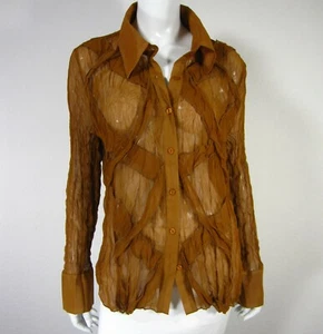 VESTIDO U II de SHARON NUEVO CON ETIQUETAS Blusa Mangas Largas Botones Talla Grande 1X Marrón 251 - Imagen 1 de 11