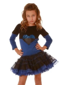 Ooh! La La! Couture Black/ Royal Blue Split Heart Dress Size 6x/7 - Picture 1 of 6