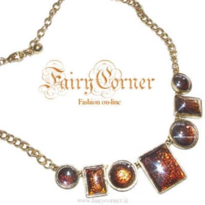 Gold Tone Large Stones BROWN Amber BRONZE Necklace - Picture 1 of 2
