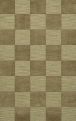 Green Transitional Hand Hooked Checkered Squares Grid Area Rug Checked DV15 - Image 1 of 2