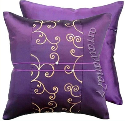 2 Thai Silk Decor Throw Pillow Cushion Cover Cases Sofa Floral Purple 16x16 - Image 1 of 3