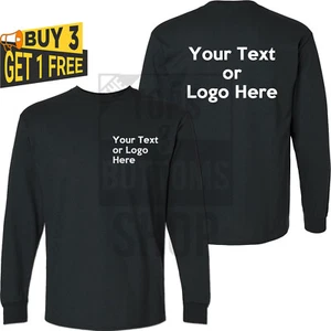 Custom Text Long Sleeve T-Shirt Personalized Text, Add Your Own Text, Front Back - Picture 1 of 21