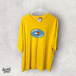 Tommy Jeans Yellow T-Shirt XXL Vintage Logo Graphic Tee Men’s Casual Streetwear - Picture 1 of 4