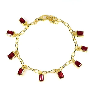 925 Sterling Silver Bracelet Octagon Ruby 6x4mm Natural Gemstone Jewelry 8inches - Picture 1 of 14