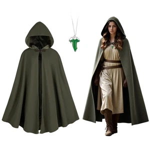 Cloak with Hood Women, Medieval Costume Round Metal Buckle Cloak with Green L... - Picture 1 of 6