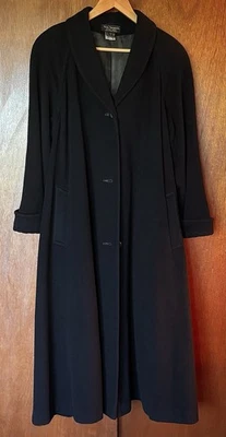 Abrigo de cachemir de lana negro largo completo Norm Thompson vintage ~ Mujer 10 ~ Hecho en Reino Unido Foto 1 de 4