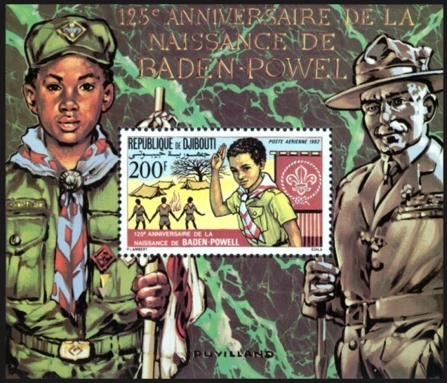 Djibouti 1982 MNH MS, Scouting Scout, Baden Powel, Chess, Sc# 534 - Image 1 of 1