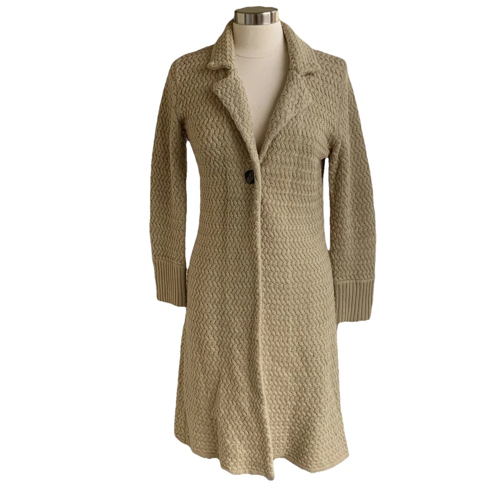 Diálogo Merino Cárdigan Suéter Plumero Petite XS Beige Abrigo QVC Longline Foto 1 de 4