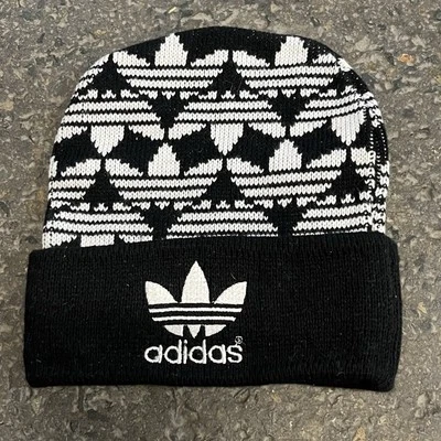 VTG 1980’s  NOS Adidas Beanie Hat Cap Mens One Size Black Knit 90s Trefoil Logo - Image 1 of 3
