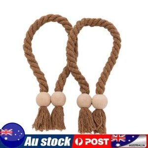 2 Pack Wooden Ball Drape Tie Backs Strap Tie Rope for Home Office (Light Coffee) - Picture 1 of 10