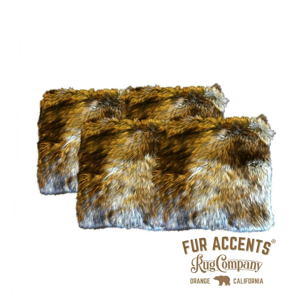 FUR ACCENTS One Plush Faux Fur Toss Pillow Golden Wolf Sham, Throw, Body, Queen or King USA