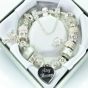 Personalised Jewellery ENGRAVED Bracelet Clear Charms Birthday Mothers Day Gifts - Picture 1 of 5