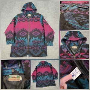 VTG Eastern Mountain Sports EMS Mens Womens L Large Aztec Wool Hood Coat Jacket - Picture 1 of 16