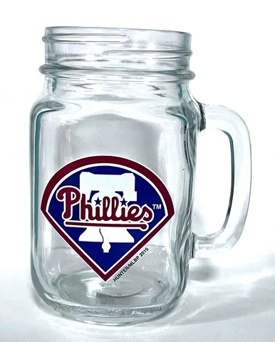 PHILADELPHIA PHILLIES MLB 12 OZ MASON JAR GLASS BEER MUG BY HUNTER Cover