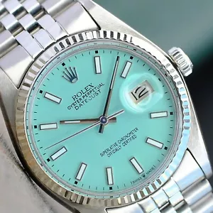 ROLEX MENS DATEJUST WATCH STEEL CUSTOM BLUE DIAL FLUTED 36MM AUTOMATIC 16014 - Picture 1 of 15