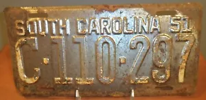 Vintage ""Original Only Once"" 1951 SOUTH CAROLINA, SC, Targa C-110-297 - Foto 1 di 3