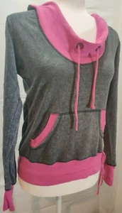 Miss Chievious Women's Size Sm Scoop Neck Hoodie Pullover Charcoal Grey/Hot Pink - Picture 1 of 11