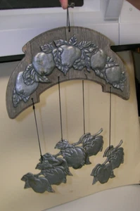 Wind Chime Rustic Wood w Rustproof Metal Apple Design Double Sided 9 in Wide - Picture 1 of 6