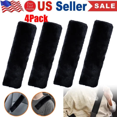 4PCS Car Auto Sheepskin Seat Belt Covers Shoulder Strap Pads Cushion Headrest US - Image 1 of 4