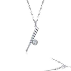 BRAND NEW Lafonn Platinum Plated Baseball and Bat Pendant Necklace N2020CLP20 - Picture 1 of 3