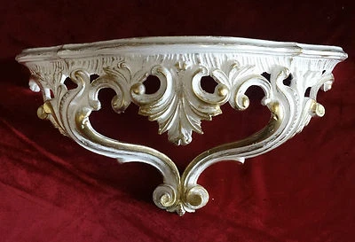 WANDKONSOLE KONSOLE ABLAGE Weiß Gold BAROCK REPRO 38x20 cm Wandregal 811* - Bild 1 von 4