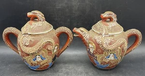 Vintage Japanese Satsuma Kutani Moriage Painted Dragon ware Creamer & Sugar Bowl - Picture 1 of 12
