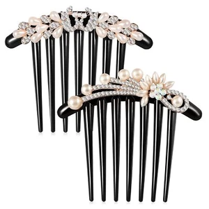 2Pcs Hair Side Combs Pearls Crystal Decor Twist w/ 7 Teeth Comb for Women Girls - Picture 1 of 9