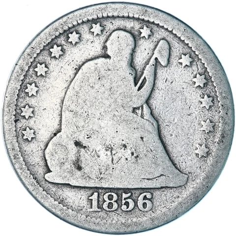 1856 (P) Seated Liberty Quarter 90% Silver Good GD Cleaned See Pics F537 Cover