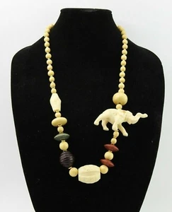 Vintage Bohemian Exotic Elephant Large Wood Beaded Bib Necklace - Picture 1 of 9
