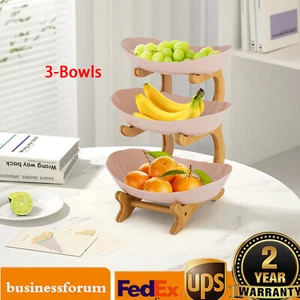 3-stufige Küche Obst Tablett Küche Gemüse Obst Korb Schüssel mit Holz Regal - Bild 1 von 14
