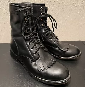 Durango 9 M Black Leather Kiltie Lace Up Boots Western New Lacer Nice Shape! - Picture 1 of 11