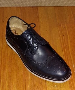 BELVEDERE STUDIO "LEANDRO" MEN'S BLACK LEATHER WINGTIP DERBY OXFORDS SIZE 9.5 D - Picture 1 of 12
