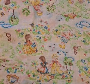 1 3/4 yd x 36" Sewing Quilting Fabric Vintage MCM Children Cats Nature - Picture 1 of 3