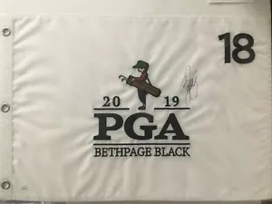 Rickie Fowler signed 2019 PGA-Bethpage Black #18 Pin Flag-JSA #AB13267 - Picture 1 of 3