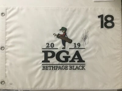 Rickie Fowler signed 2019 PGA-Bethpage Black #18 Pin Flag-JSA #AB13267 - Image 1 of 3