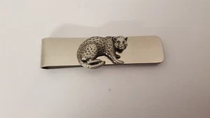 Leopard R121 English Pewter Emblem on a Stainless Steel Money Clip - Picture 1 of 1