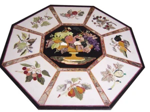 48" black marble dining Table Top semi precious stones inlay handicraft art - Picture 1 of 1