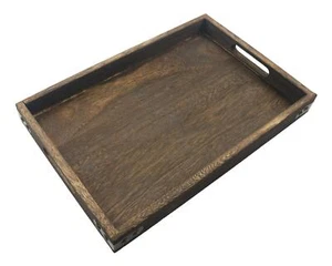 14 Inches Wooden Serving Tray with Handles Rustic Paulownia Wood Coffee Table... - Picture 1 of 5