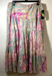 Lauren Ralph Lauren Damen 2X Rock Mehrfarbig Paisley Print Fließend Neu Mit Etikett - Bild 1 von 6