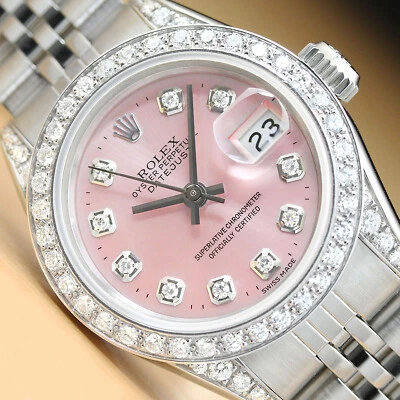 ROLEX LADIES DATEJUST PINK DIAL DIAMOND BEZEL & LUGS 18K GOLD & STEEL WATCH - Image 1 of 4