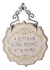 Decorative Wall Plaque A Kitchen Is The Heart of the Home Ivory Ceramic - Picture 1 of 4